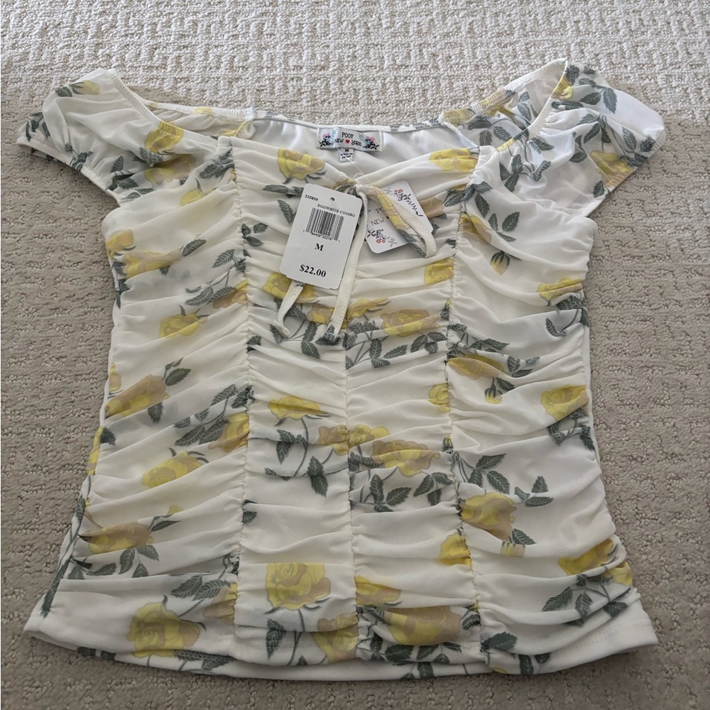 Floral Off-Shoulder Top - Yellow and White
